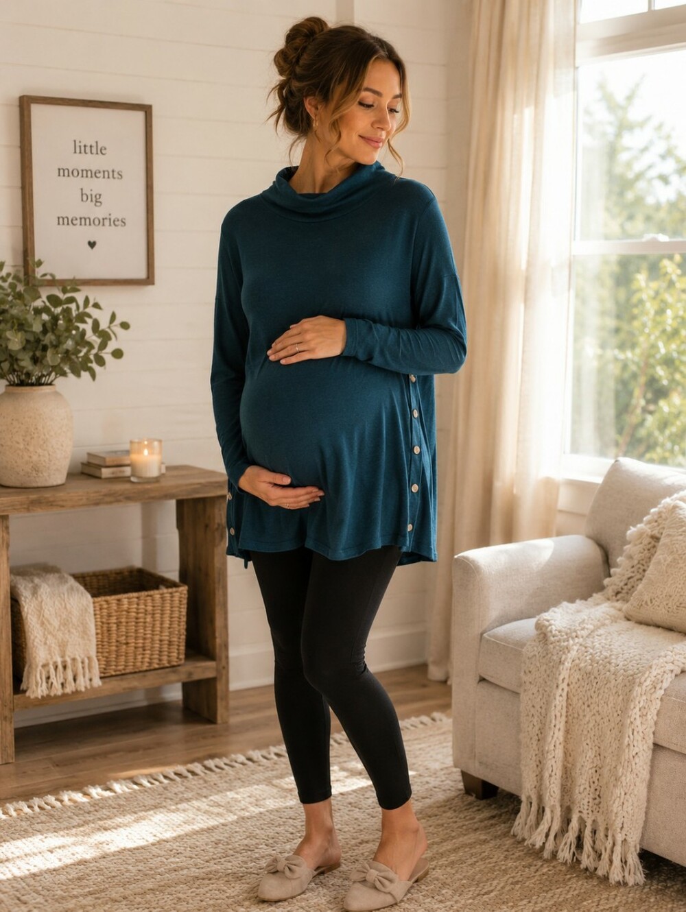 Isabel maternity Teal long sleeve top sz L